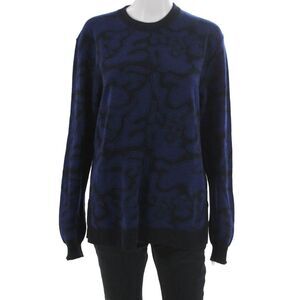 Julien David Womens Pullover Sweater Blue Geometric Wool Crew Neck Size L